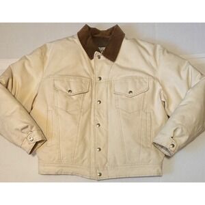 SCHOTT NYC - Men's Down Jacket - VTG Ivory Canvas Corduroy Collar Puffer - XL*